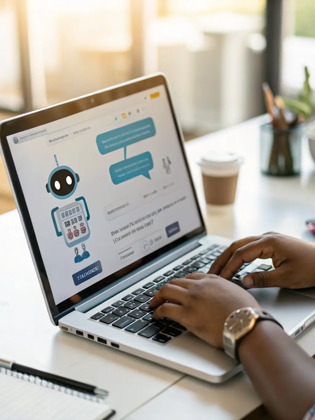 An illustration of a chatbot interface on a business website with a customer interacting with it, representing Chatbot Development for Customer Service.