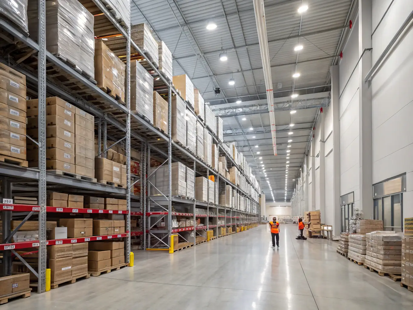 A professional image illustrating a warehouse setting with AI-powered inventory management systems, showcasing real-time tracking and optimized stock levels.